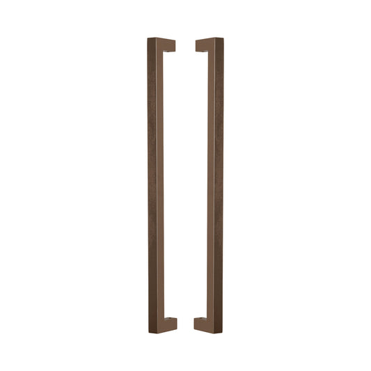 Straight Square Pull Handle 25mm in bronze-finished solid brass, a pair shown back to back with the square legs facing inward